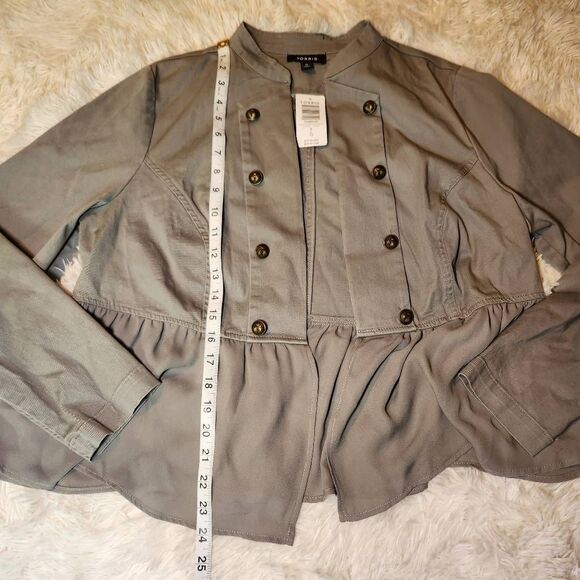 New Torrid Twill Chiffon Mix Military Peplum Jacket - Picture 7 of 12